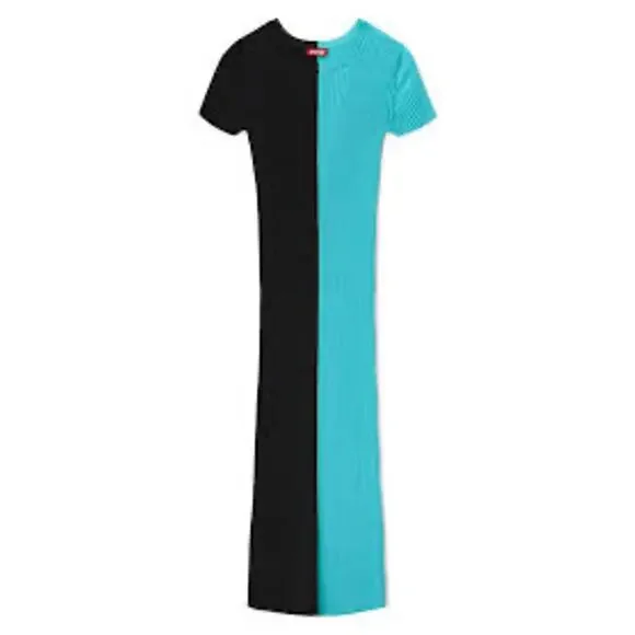 Staud Colleen Colorblock Ribbed Bodycon Dress Black Blue Womens Size Small - Picture 5 of 12